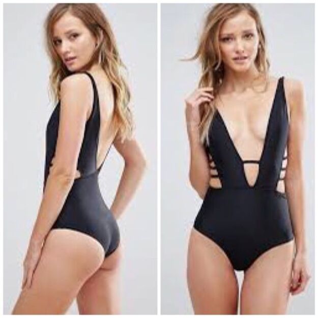 ASOS rare plunge juodas XS vientisas maudymukas