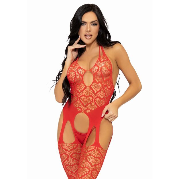 Leg Avenue seksuali raudona atvira viso kūno kojinė 89306