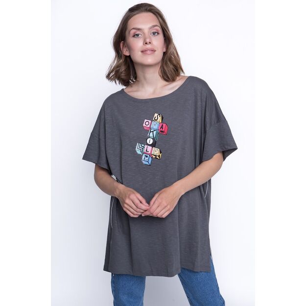 Sofa Killer pilki medvilniniai marškinėliai su aplikacija Cubic cross