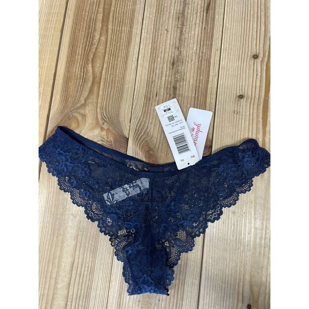 Triumph vyšninės tamsiai mėlynos spalvos kelnaitės iš nėrinių Tempting Lace Brazilian String